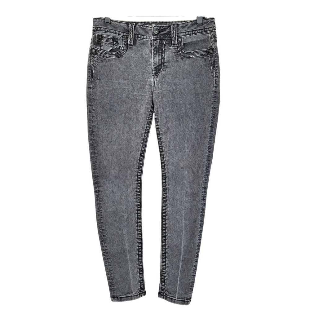 Miss Me Hailey Skinny Jeans Womens Size 28 Black‎ Gray Embellished Pockets